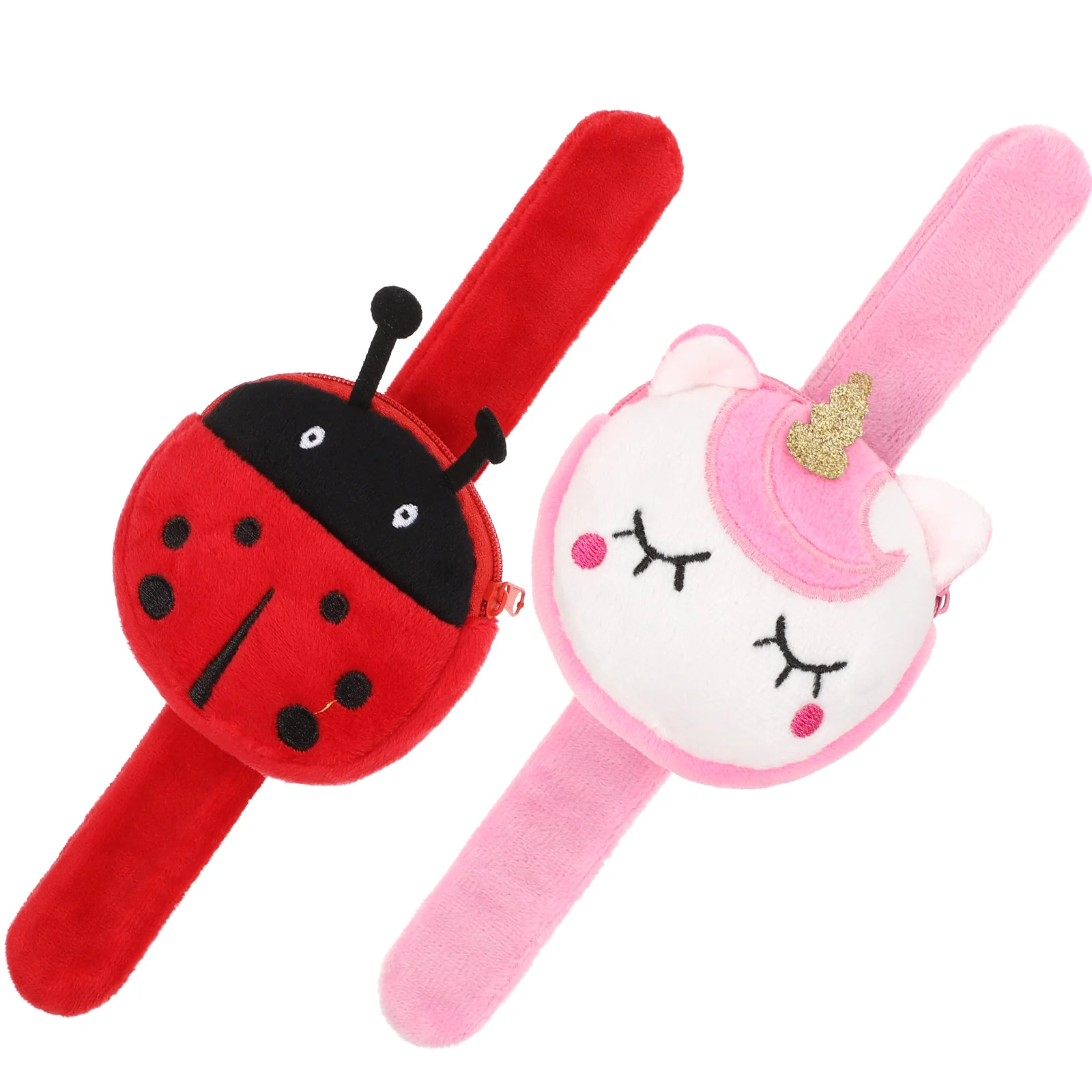 2 Pcs White Ladybug Purse Slap Bracelets Kids Wristband Stuffed Animal Pocket Cute Fuzzy Toy Comfortable Kawaii