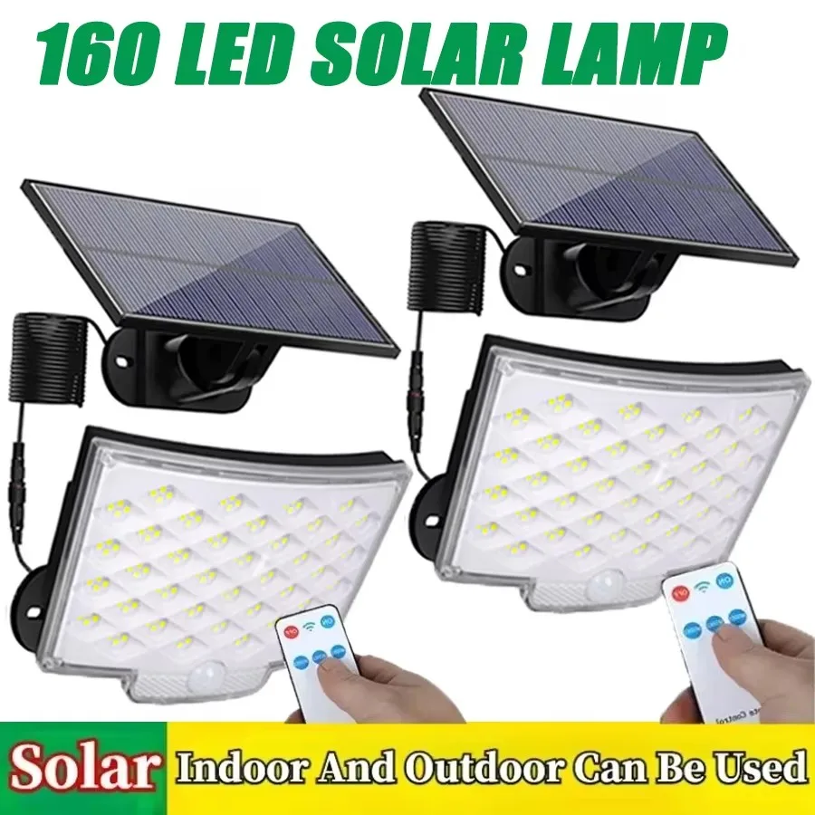 160 LED Solar Motion Light Outdoor Separate Panel Solar Flood Lights 4 Working Modes for Garden Garage Waterproof Wall Lamp