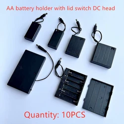10PCS 2/3/4/6/8X AA  Battery Holder With Cover Switch DC Plug Cable 5.5-2.1 1.5/3/4.5/6/9/12V Series Battery Compartment