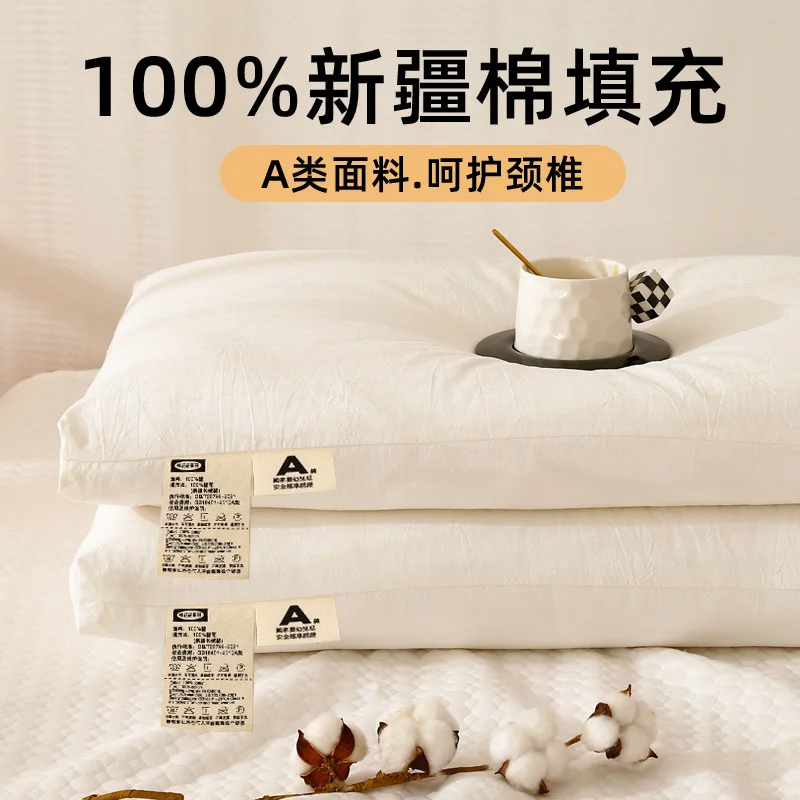 Pure Cotton Pillow Soft and Hard Pure   Filling Low Loft Insert Cervical Support Improve Sleeping Pillow