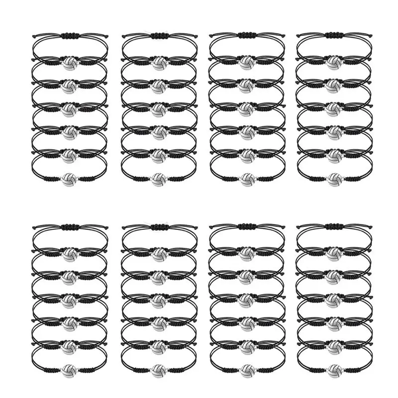 A04G-48 Piece Volleyball Bracelets, Volleyball Charm Bracelet, Braided String Bracelet With Volleyball Pendant Decoration