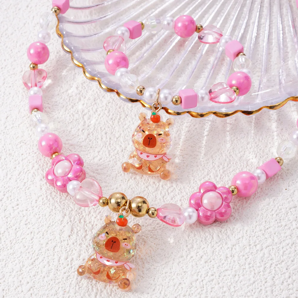 مجموعة أساور سلسلة كابيبارا المزدوجة ذات الطول الثابت هيبوالرجينيك للفتيات والأولاد هدية على شكل حيوانات الغابة