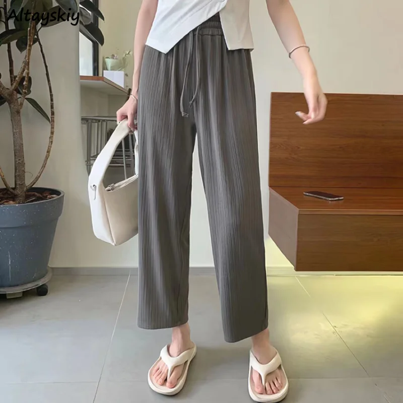 Sporty Pants Women Ankle-length Casual Loose Simple Straight Korean Style Summer Thin All-match Hotsweet Females Chic Streetwear