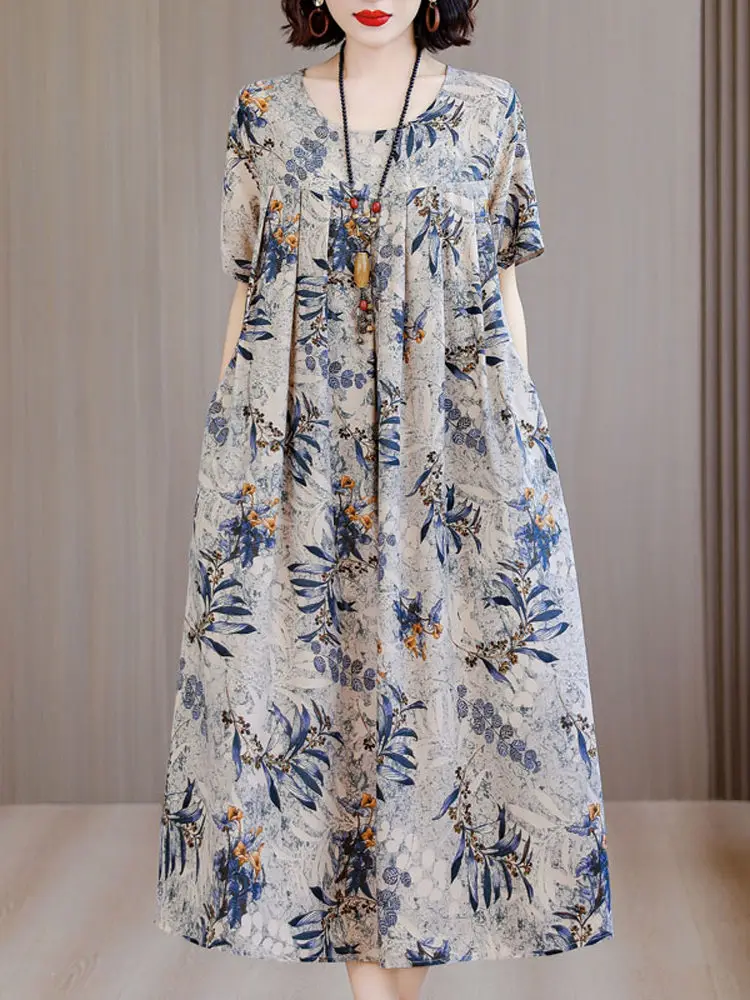 

Summer Women's Cotton Silk Sleep Dress plus Size Home Clothes Dress Can Be Worn outside Korean Style Long Sleeve round Neck