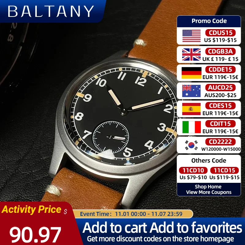 Baltany Dirty Dozen Collection Military Style Wristwatch 10ATM Waterproof VD78 Sapphire Glass Vintage Quartz Watch for Men