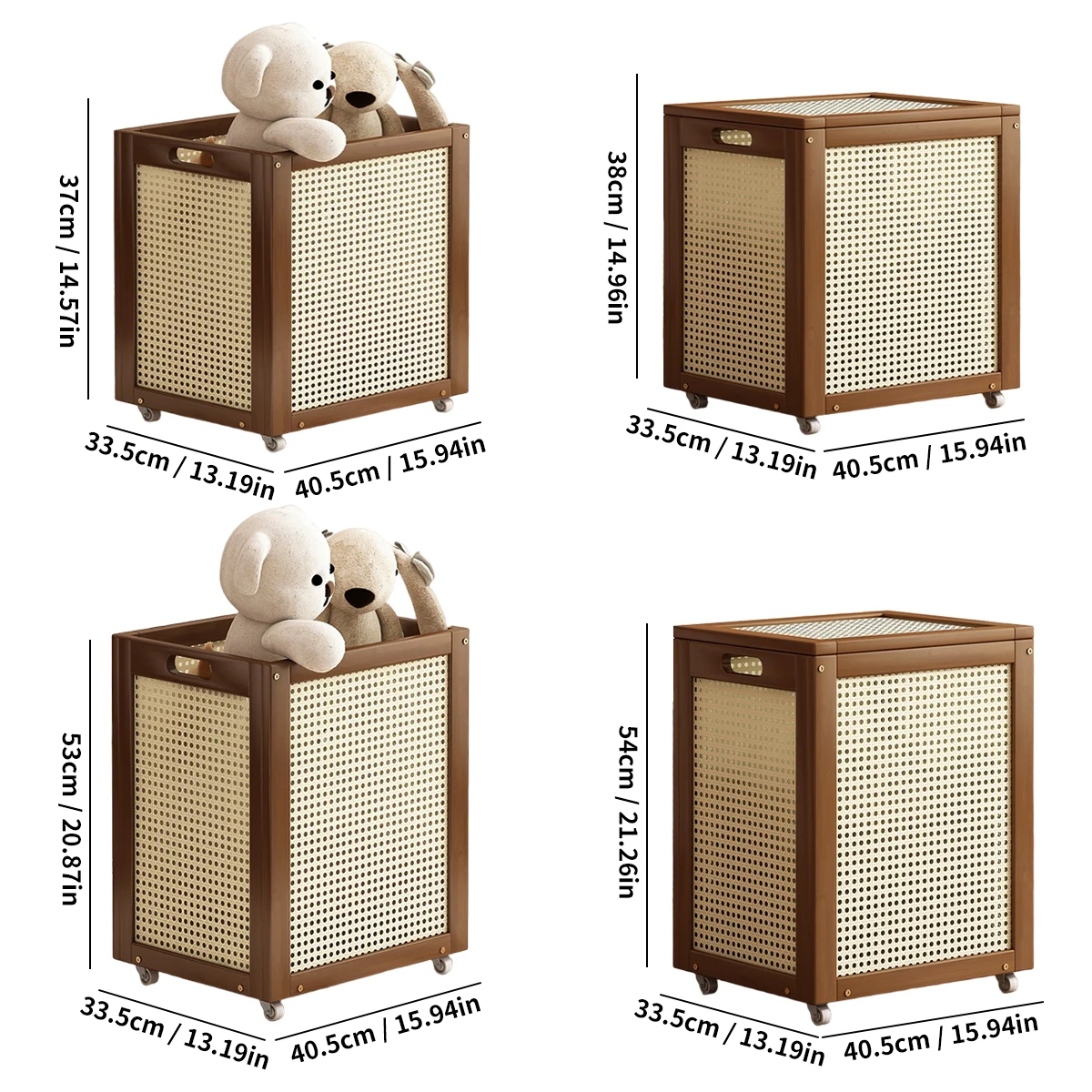 Bamboo & Plastic Rattan Wheeled Laundry Hamper - Ventilated Multi-Size Space-Saving Organizer for Bedroom & Bathroom