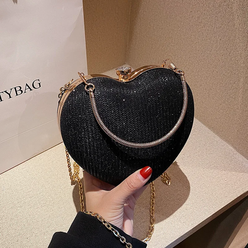 Women's Party Banquet Clutches Wedding Crossbody Bag Heart Shape Bag Fashion Evening Handbags Luxury Chain Strap Shoulder Bags