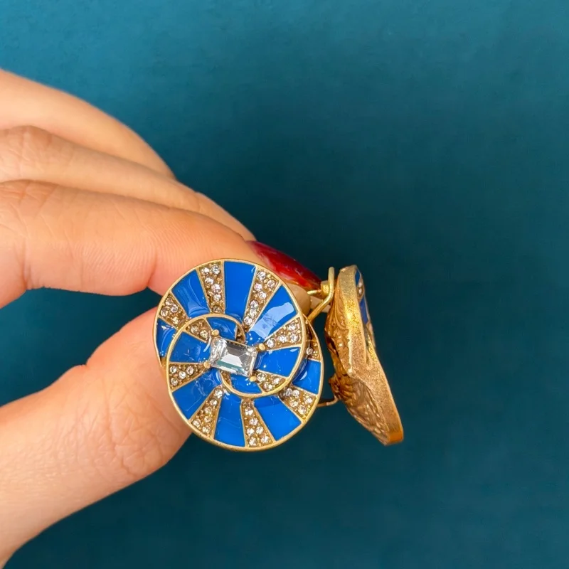 Vintage Blue Enamel Spiral Jewelry Sets Earrings Ring 18k Gold Color High Quality Luxury Party Trendy Gift Trends 2026 New
