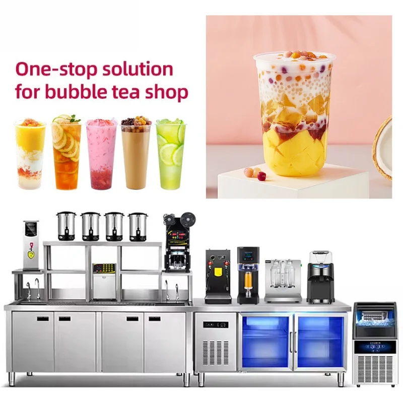 Festive high-quality commercial 304 stainless steel full set of boba tea machine workbench bubble tea bar counter for sale