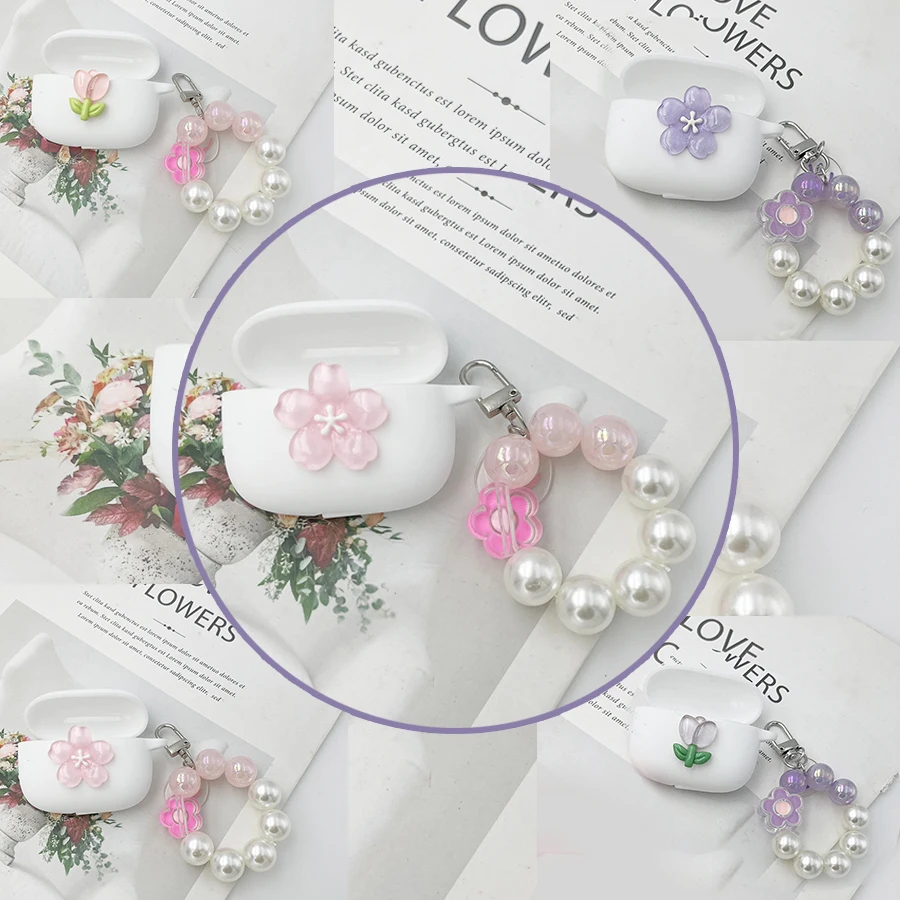 لسماعات أذن HONOR Choice X7 Lite /LCHSE X7Lite X7e /TiinLab S7 X7i حافظة من السيليكون على شكل زهرة مع غطاء سماعة أذن بسلسلة مفاتيح #1