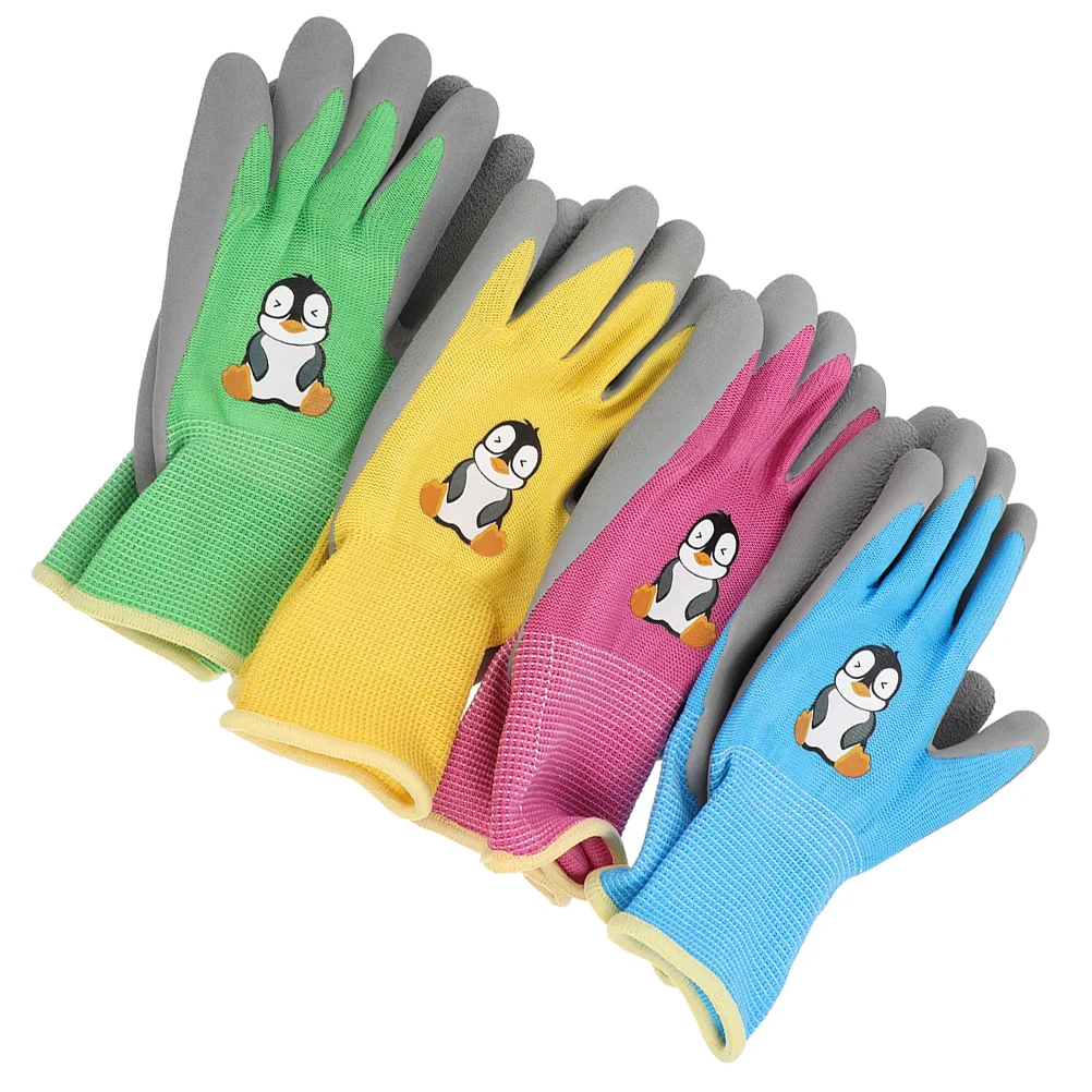 4 Pairs Breathable Work Gloves Children's Outdoor Garden Working Anti-cut Greenhouse Tool Wear-resistant Weeding Miss