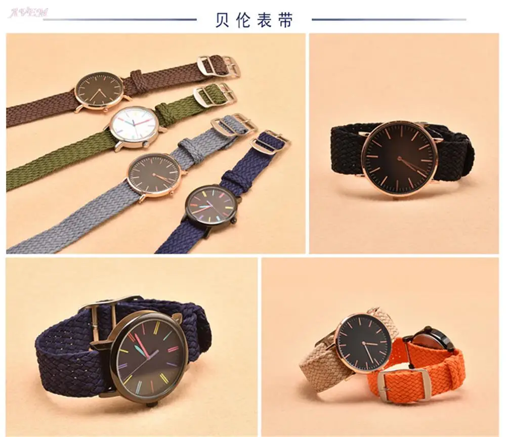 14 مللي متر 16 مللي متر 18 مللي متر 20 مللي متر 22 مللي متر حزام النايلون ل بيرلون الرياضة حزام الساعات الملونة نسج موضة الفرقة سوار إكسسوارات حزام