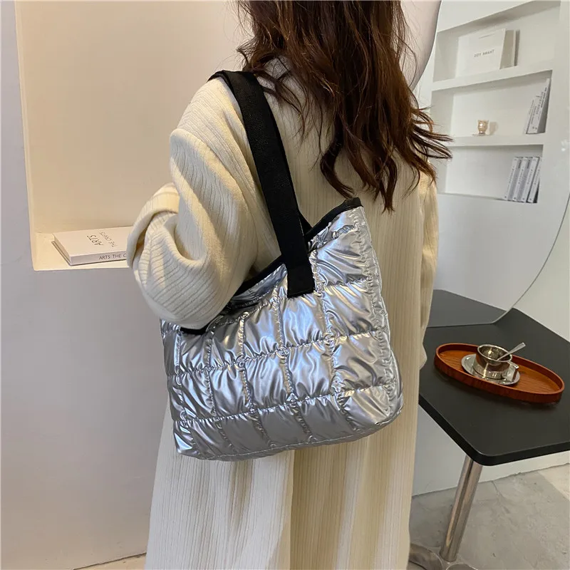 Large Capacity Space Cotton Tote Bag For Women Winter Shoulder Bag High Quality Down Handbag Casual Ladies Handle Bag Clutch sac