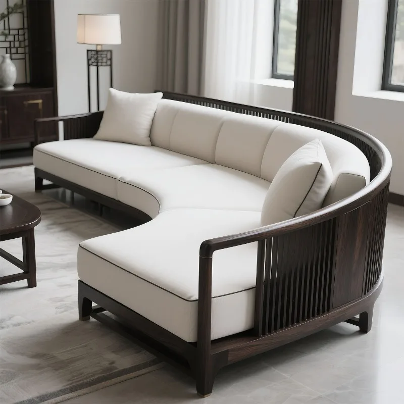 Concubine sofa corner all solid wood sofa, high-end atmospheric national style Zen black sandalwood ebony gold simple carving
