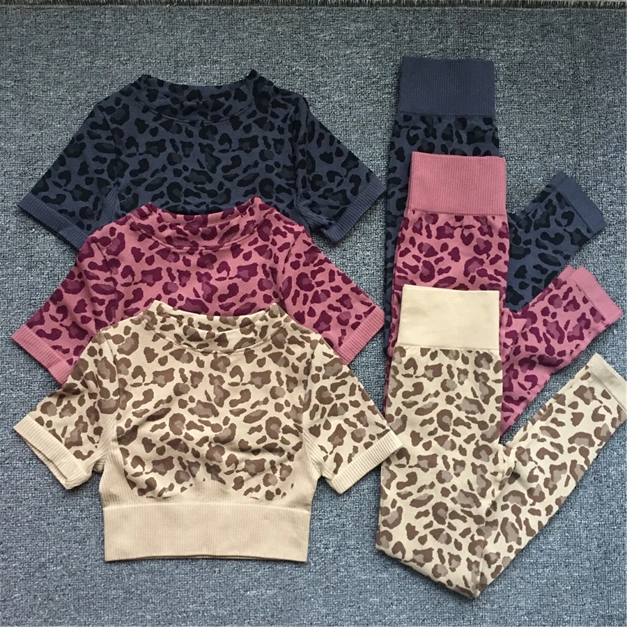 Conjunto de Yoga con estampado de leopardo para mujer, Sujetador deportivo a prueba de golpes, mallas deportivas, traje de entrenamiento para correr