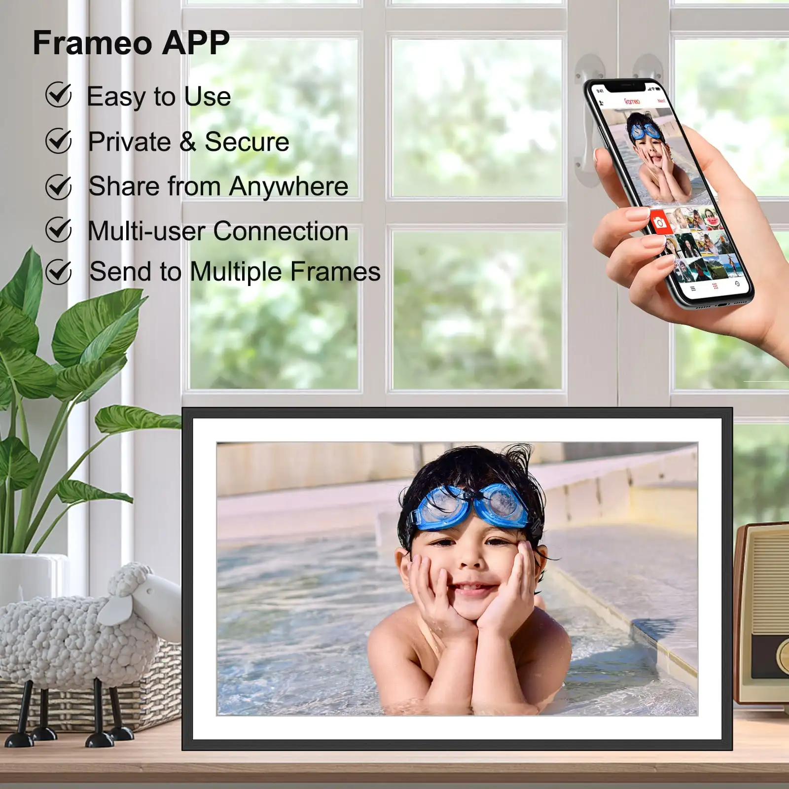 Digital Photo Frame 15.6 Inch WIFI Digital Picture Frame Smart Electronic Image Album Bulit-in 32GB for Gift Giving Touch Frame