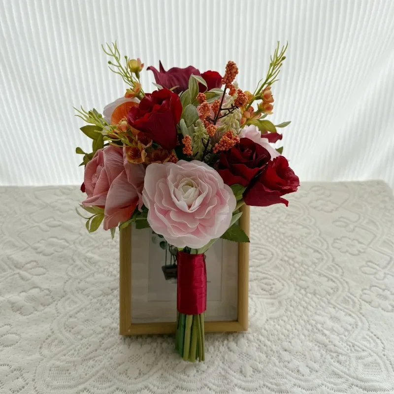 Licensed wedding wedding simulation roses, Mori retro new Chinese Xiuhe cheongsam photo bridal bouquet