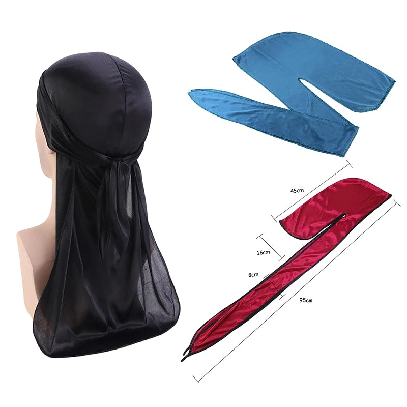 Long Tail Unisex Adult Satin Doo Rag Durag Bandanas Cap Pirate Hat Turban Men Hip Hop Headband Biker Headwrap Unisex Headwear