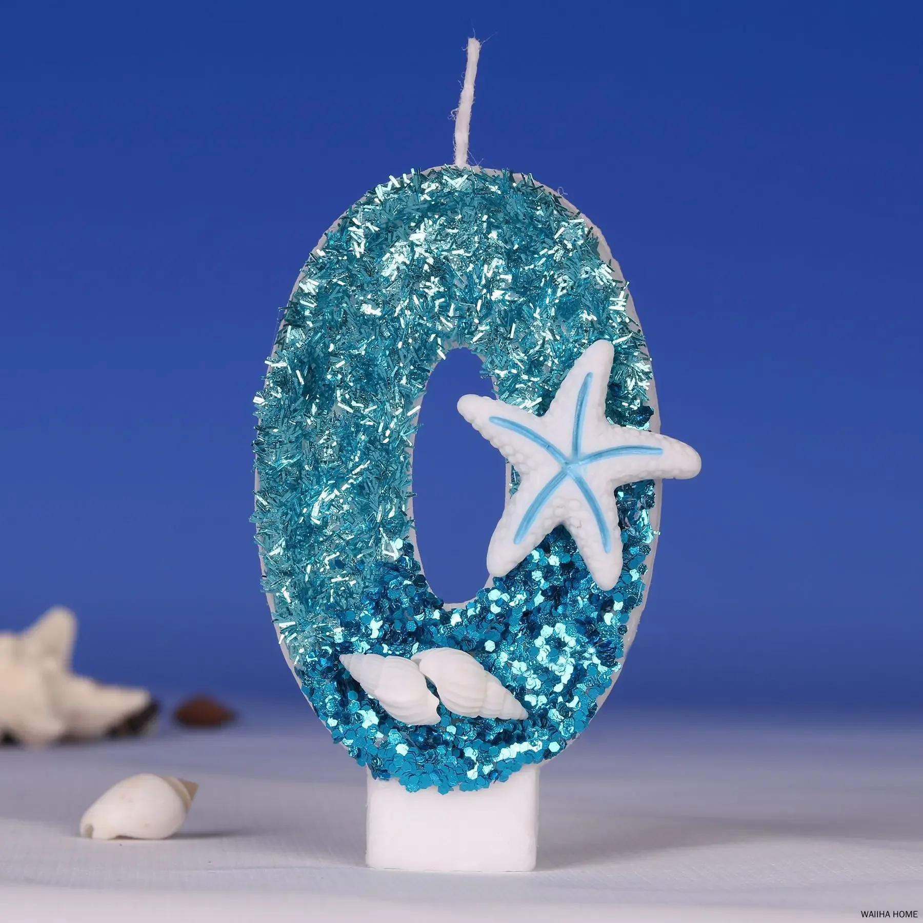 Blaue Geburtstagskerzen 0-9 Zahlen Glitzer Ozean Seestern Kuchenkerze Kinder Mädchen Geburtstag Party Kuchen Topper Dekoration Lieferungen Junge