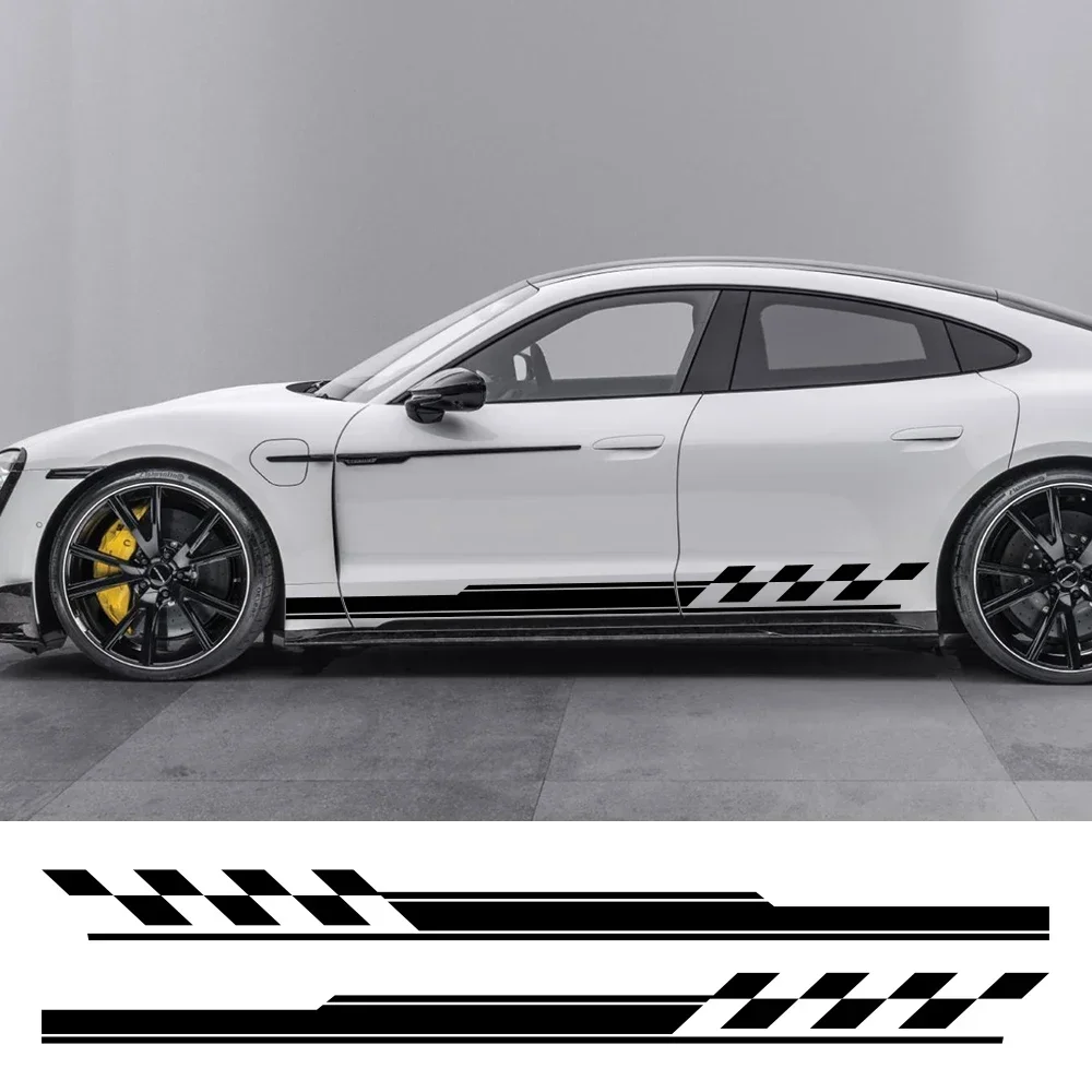 2Pcs Checkerboard Racing Stripe Car Side Decals, Removable Vinyl Stickers, Universal Vehicle Exterior Decor, Auto Tuning Styling