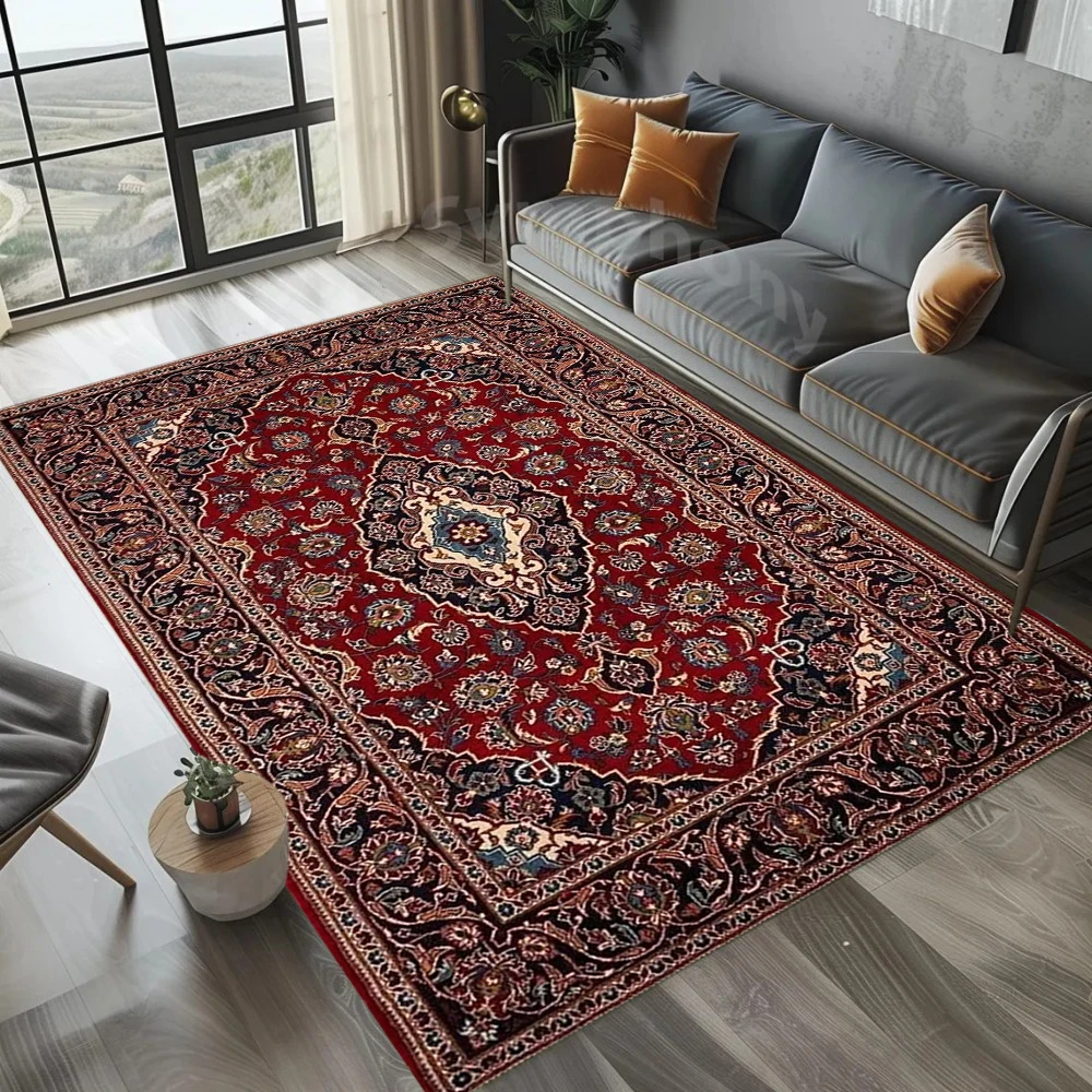 Persian Traditional Carpet Mat Rug Geometric Floral Luxury Ornate Blue Red Black Home Decoration Living Room Bedroom Floor Mat