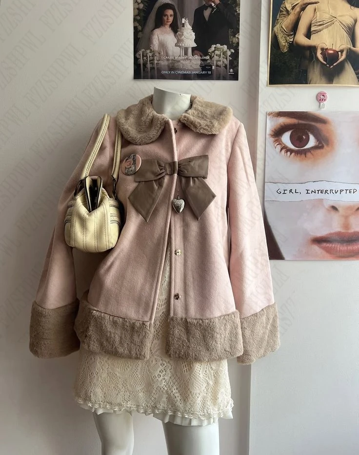 Cute Lovely Y2K Sweet Woman's Kawaii Harajuku Clothing Coat Aesthetic Daily Surcoat Slim Classic Fas