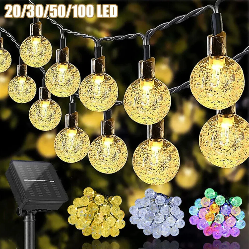 

100 LED Crystal Globe Solar String Lights Outdoor Waterproof with 8 Modes for Garden Tree Patio Party Christmas Decorations