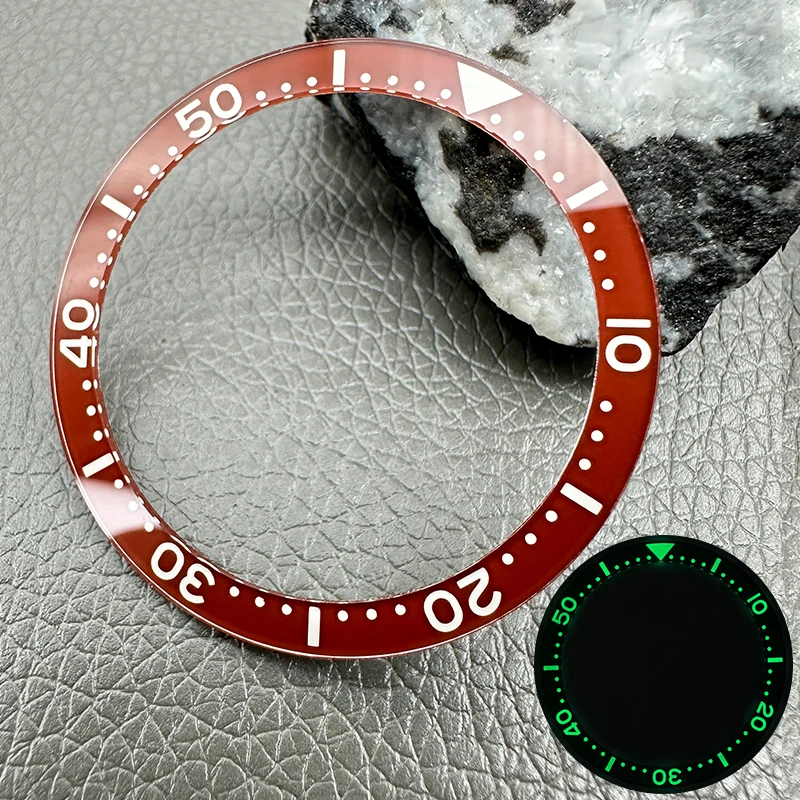 Mod 38mmX31.5mm Flat Acrylic Watch Bezel Insert Green Luminous NH35 Bezel Fits SKX007 SKX009 SRPD Watch Case Replacement Ring - view 4