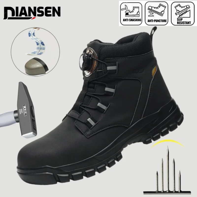 

Rotating Button Waterproof Safety Shoes Men Anti-smash Anti-puncture Work Shoes Men Sport Shoes Security Protective Boots Men