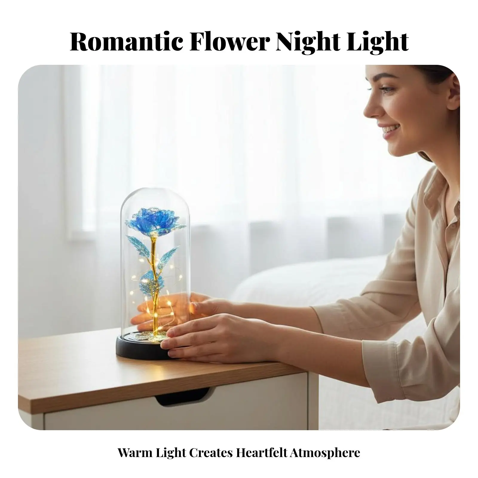 

Preserved Flower Night Light, Elegant LED Light, Gift for Women, Girlfriend, Friends, Birthday, Valentine's Day