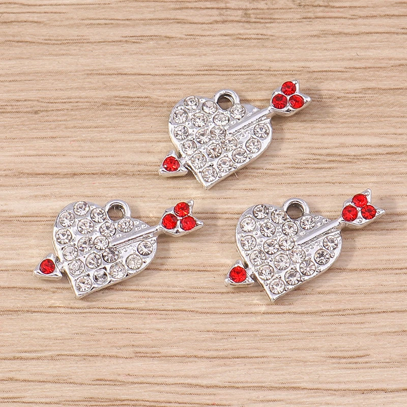 Tusember 10 Stück exquisite silberfarbene Kristall-Liebesherz-Charms für die Schmuckherstellung, modische Ohrringe, Halsketten, DIY-Anhänger – Detail 23
