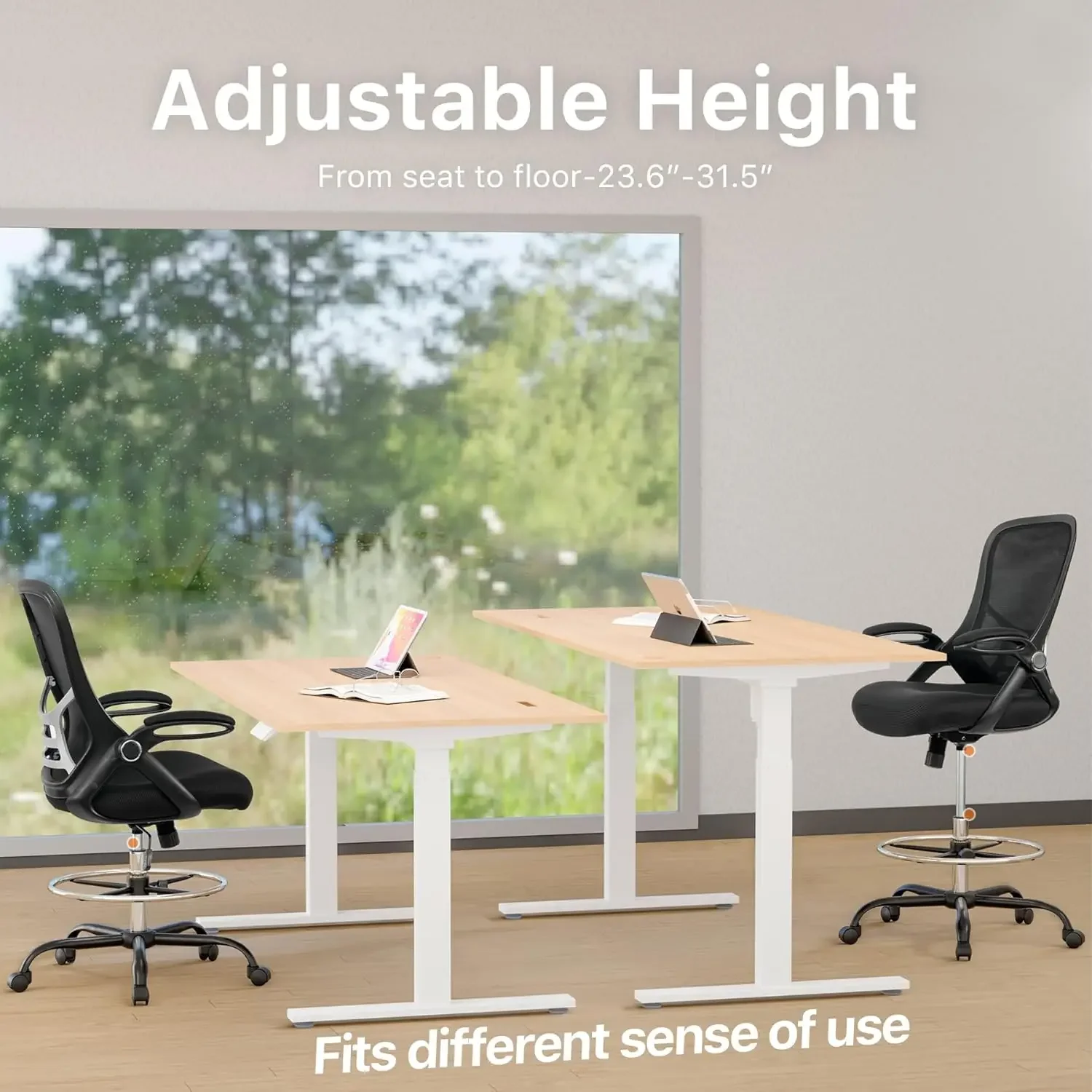 [Discounted Price!]Drafting Chair Tall Office Chair High-Back Mesh Standing Desk Stool with Adjustable Footrest Ring and Flip-Up