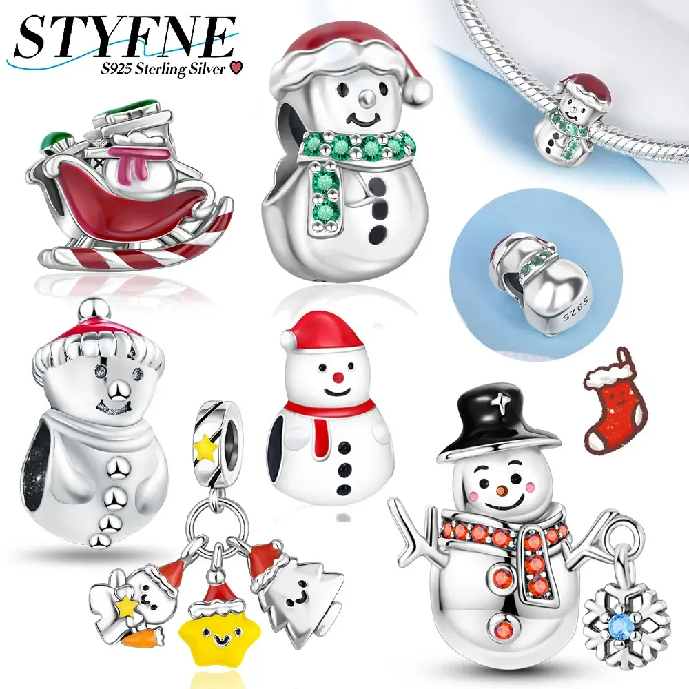 

Стерлингового серебра 925, рождественская ночь, свечение мистера Снеговика, расшитый бисером, подходит для оригинального браслета, женские ювелирные изделия своими руками, подарок