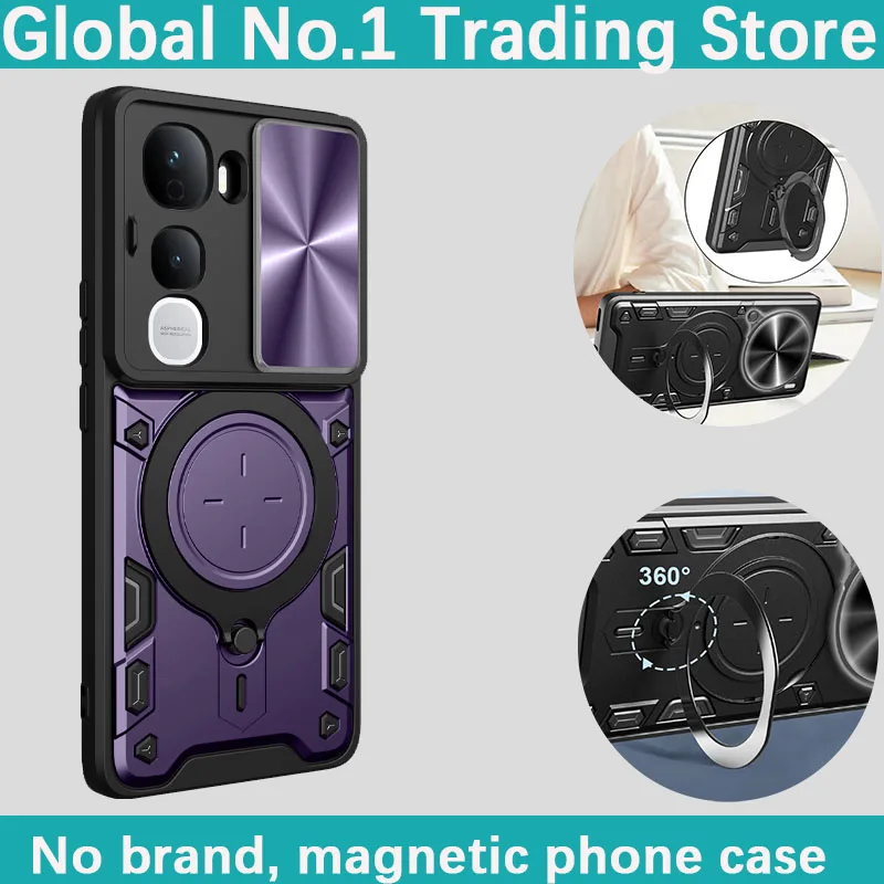 

Защитный чехол для Vivo Y400 Pro/Vivo Y400 5G с выдвижной крышкой для камеры, пластиковый жесткий корпус, вращающийся магнитный держатель-кольцо.