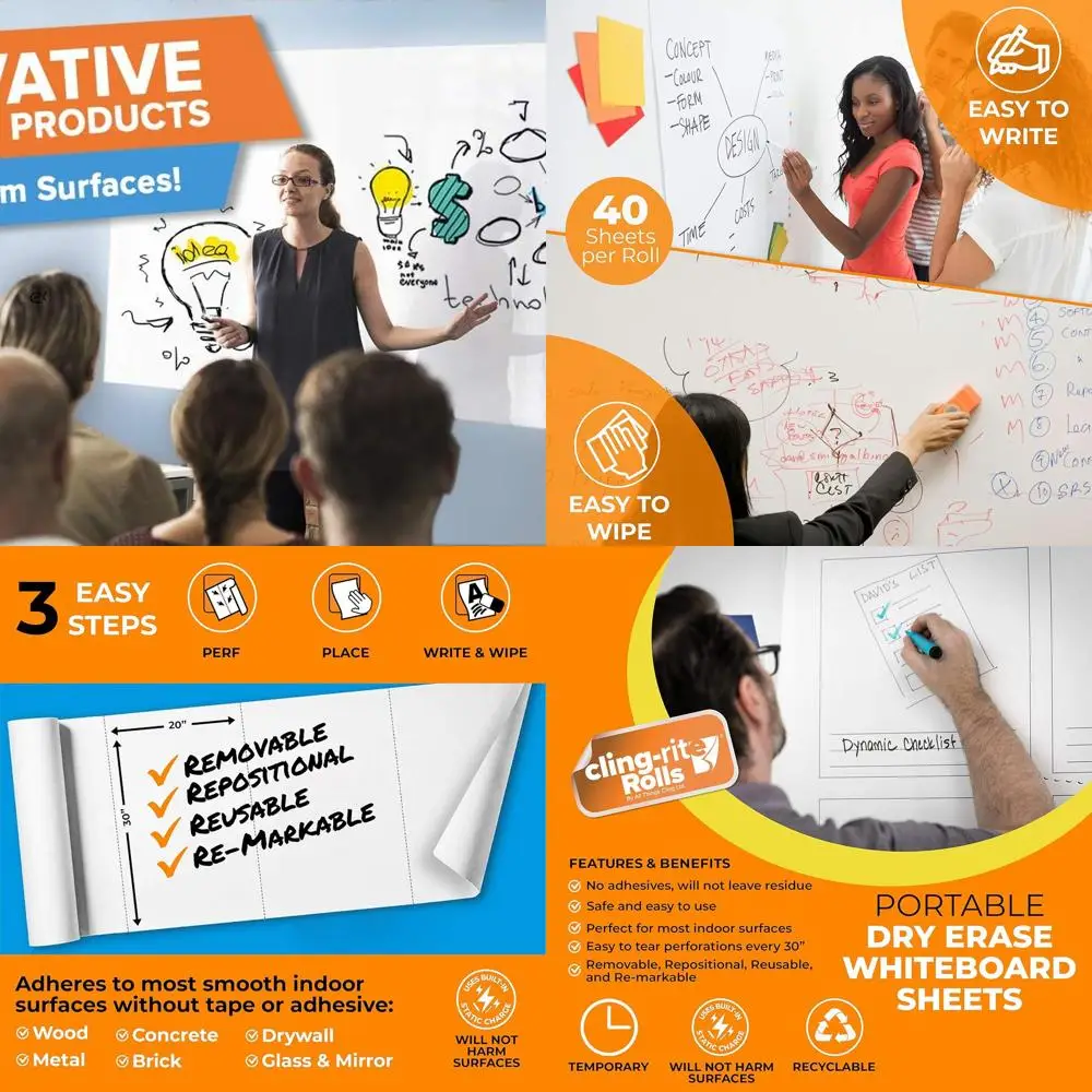 أوراق المسح الجاف القابلة لإعادة تحديد المواقع، 40 لفة، 20 × 30، قابلة لإعادة التدوير، صنع أمريكي للمدرسة والمكتب والفن
