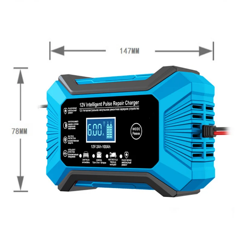 Полностью автоматическое автомобильное зарядное устройство, 12 В, 6 А, импульсный ремонт, ЖК-дисплей, умная быстрая зарядка, AGM, гелевое свинцово-кислотное зарядное устройство с глубоким циклом