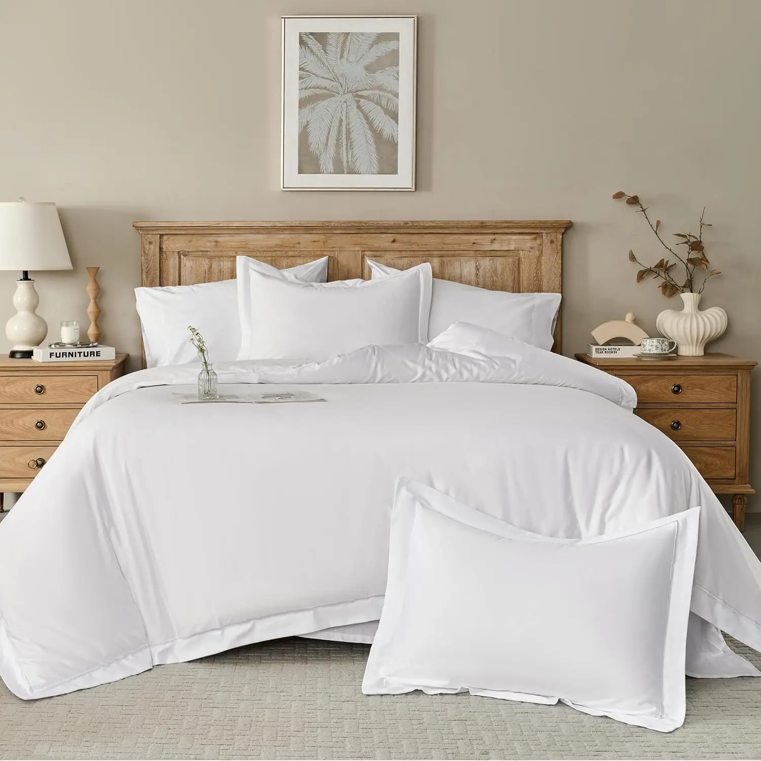 

Simple&Opulence 100% Egyptian Cotton Duvet Cover Set Embroidery Design Long Staple Pure Soft Sateen Weave Bedding Set
