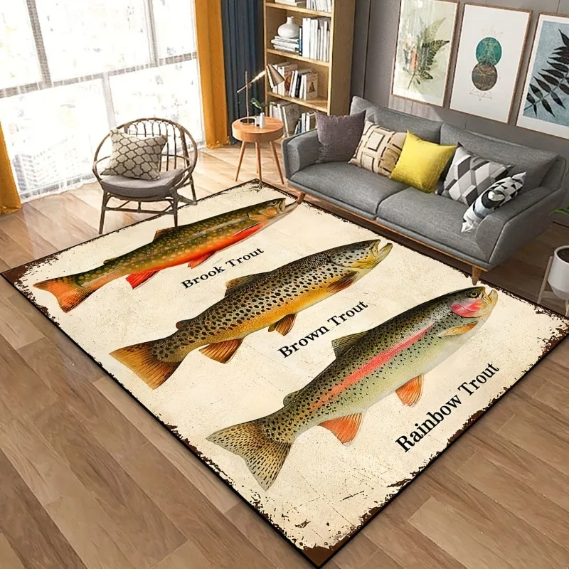 

1pc Brown Trout Pattern Carpet New Release! Anti-slip Sound Insulation, Rug for Living Room Bedroom, Office Areas, Durable Mat