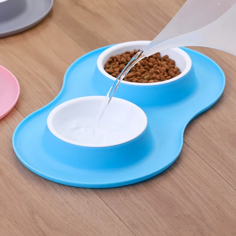 Anti-splash Double Food Bowls For Large Dogs Silicone Dog Bowl Mat Water Drinking Bowl For Cats  Anti Slip Dog Dish Accessories