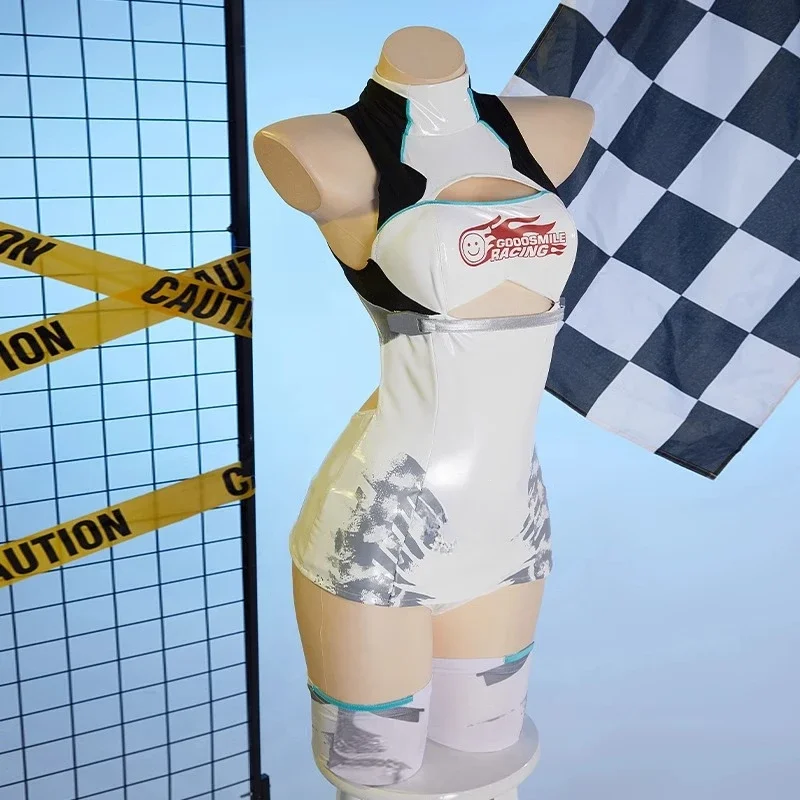

Women Sexy Leather Bodysuit Socks Gloves Suit Bunny Sexy Jumpsuit Halloween Costume 2025 Anime Racing Miku Cosplay Costumes