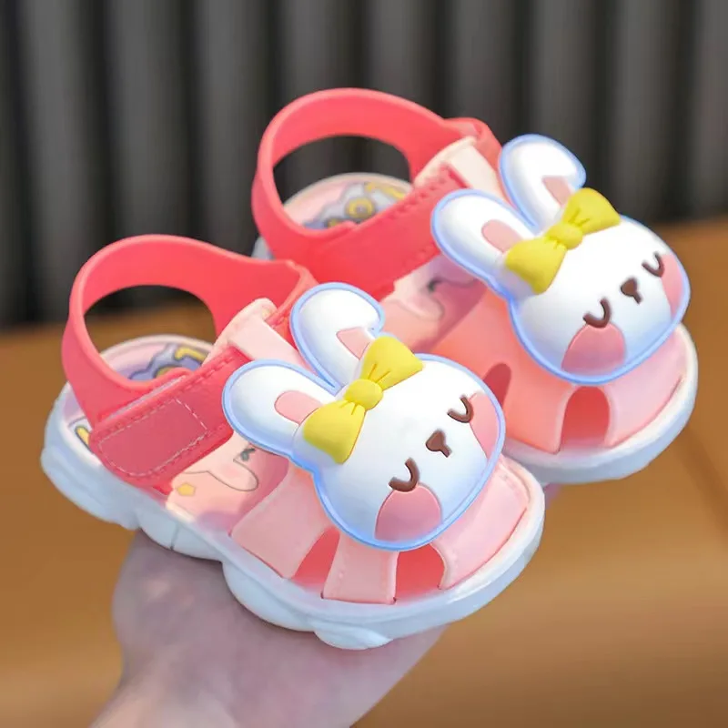 Baby Summer Cute Rabbit Bear Boys Girl\'s Sandals Kids Cartoon PVC Non Slip Sandals Children Soft Bottom Hook Loop Beach Shoes