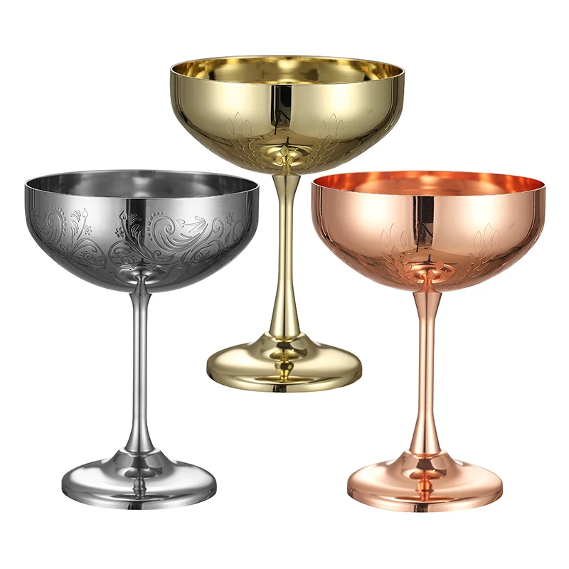 Metal Cup, Martini Cocktail Glasses,Copper Plated Stainless Steel With Etching Pattern