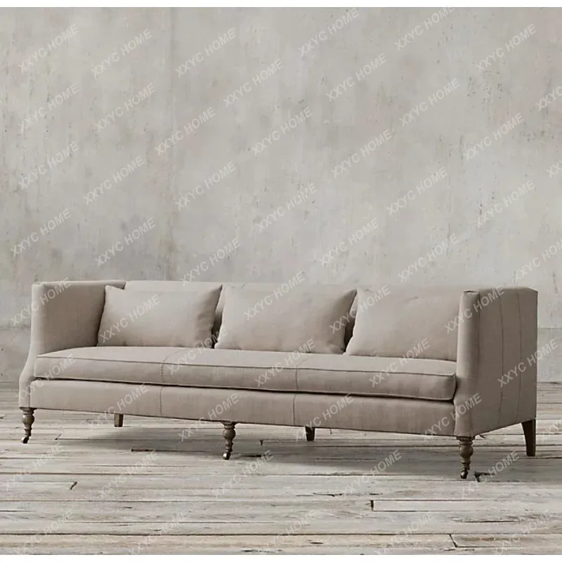 ML Furniture: Simple vintage cotton and linen fabric single sofa,  country three-seater sofa
