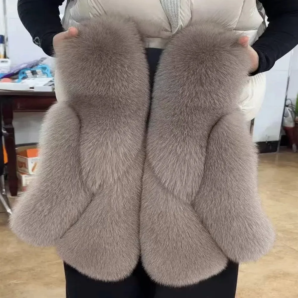 BFFUR Winter Defense Natural Fox Fur Vest Women's Explosion Fur Integrated Foreign Style Fashion Short Fur Jacket Gilet