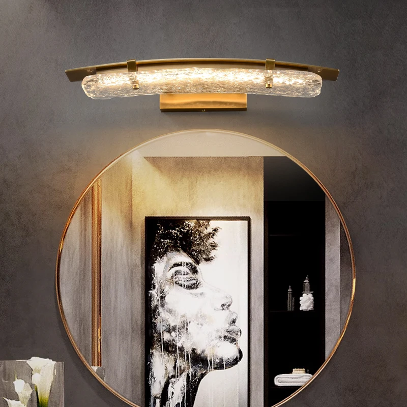 

High end All Copper Artistic Glass Wall Lamp Light Luxury Retro Bathroom Mirror Front Light Corridor Staircase Decorative Lamp