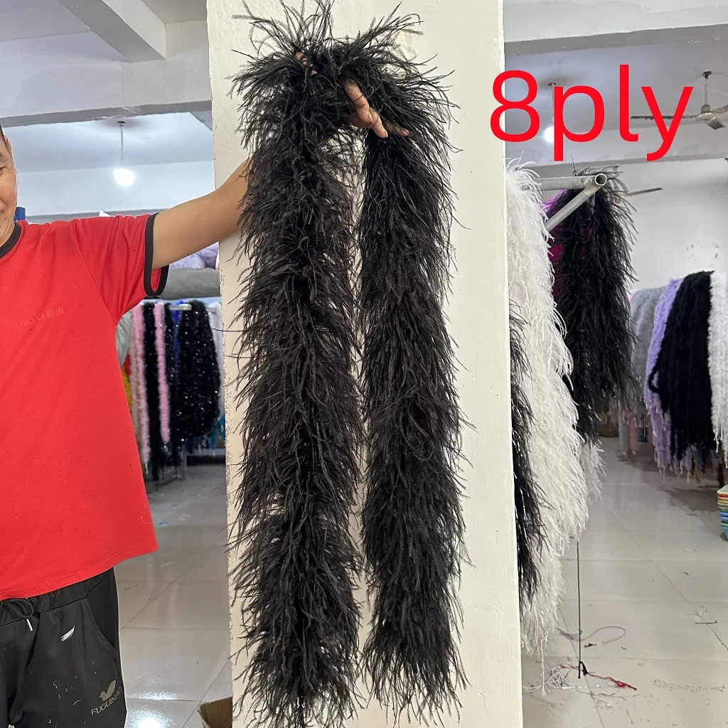 2METER Black Ostrich Feathers Boa 1ply 3ply 6ply 8ply 10ply For Sewing Wedding Party Drees Decoration Ostrich Plume scarf