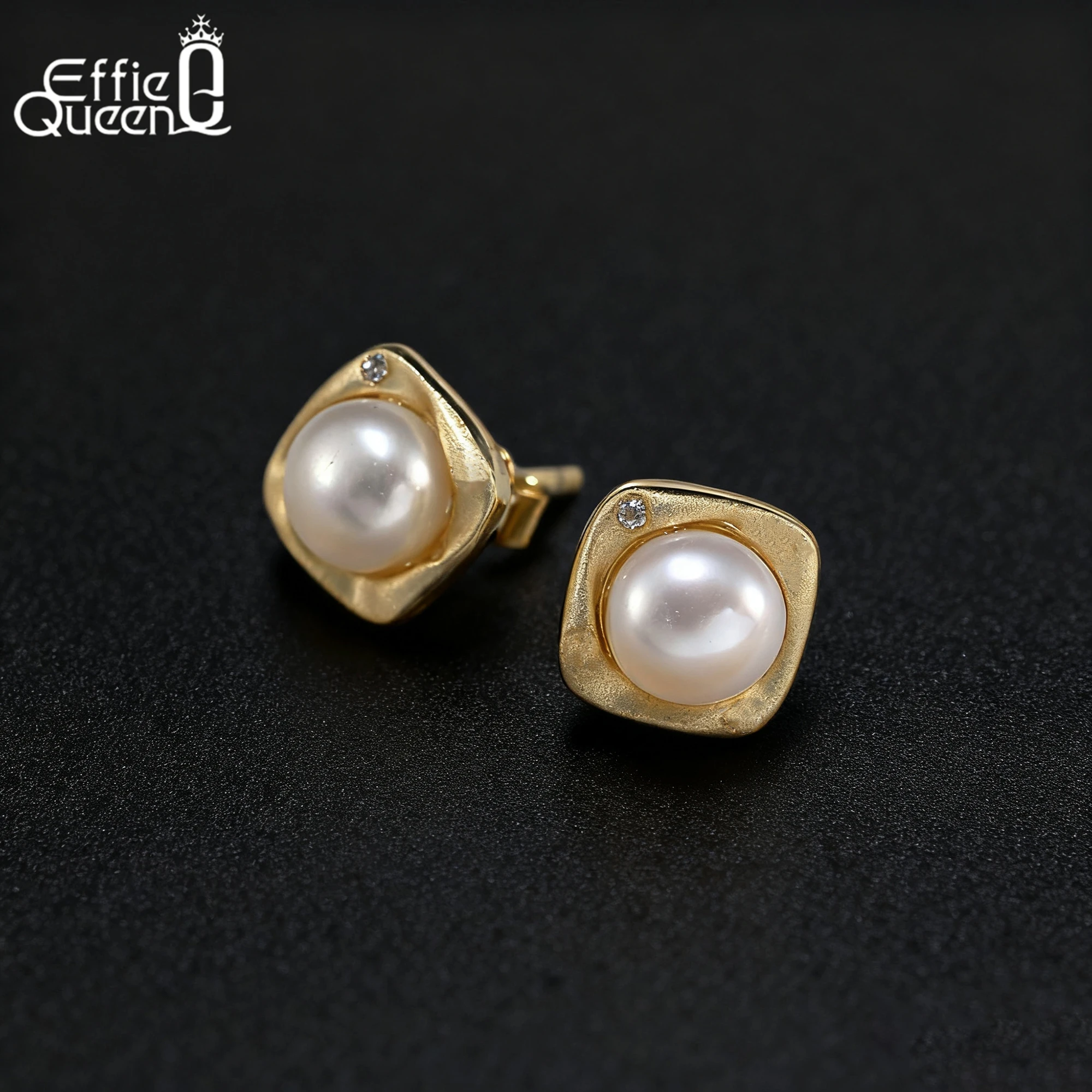 

Серьги-гвоздики Effie Queen из серебра 925 пробы с жемчугом, золотые серьги 14 карат, модные ювелирные изделия, аксессуары для ушей, женские серьги для подарка GPE99
