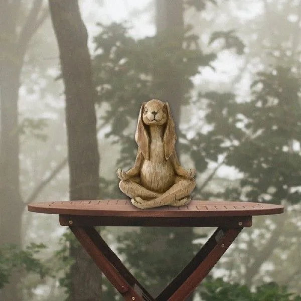 1pc Meditating Zen Animal Sculpture Buddhism Yoga Gesture Rabbit Statue Bonsai Fountain Ornament Casual Parlor