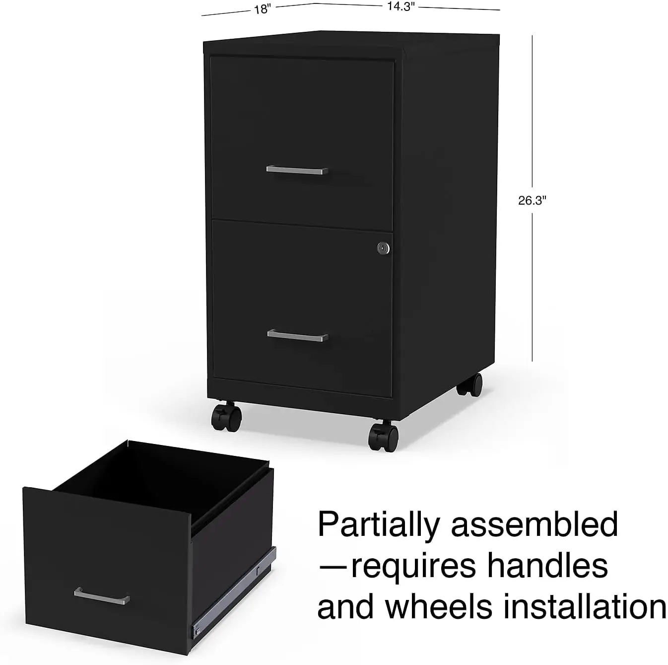 2-drawer vertical lock filing cabinet, capable of storing letter sized documents, secure filing cabinet with key lock