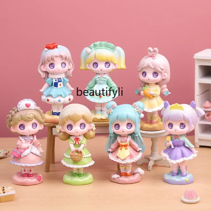 Zoete werkplaats blinde doos meisje verjaardagscadeau schattig, cartoon tafelblad ornament auto decoratie kinderspeelgoed